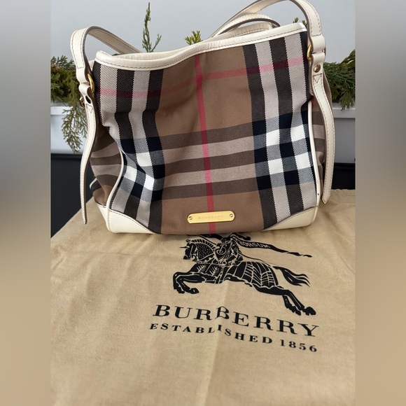 Burberry Handbags - Burberry Beige Plaid Shoulder Bag with Cream Trim